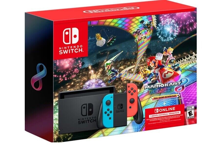 Nintendo Switch Console Neon Joy-Con Mario Kart 8 DLX 3 Month Online Bundle NEW