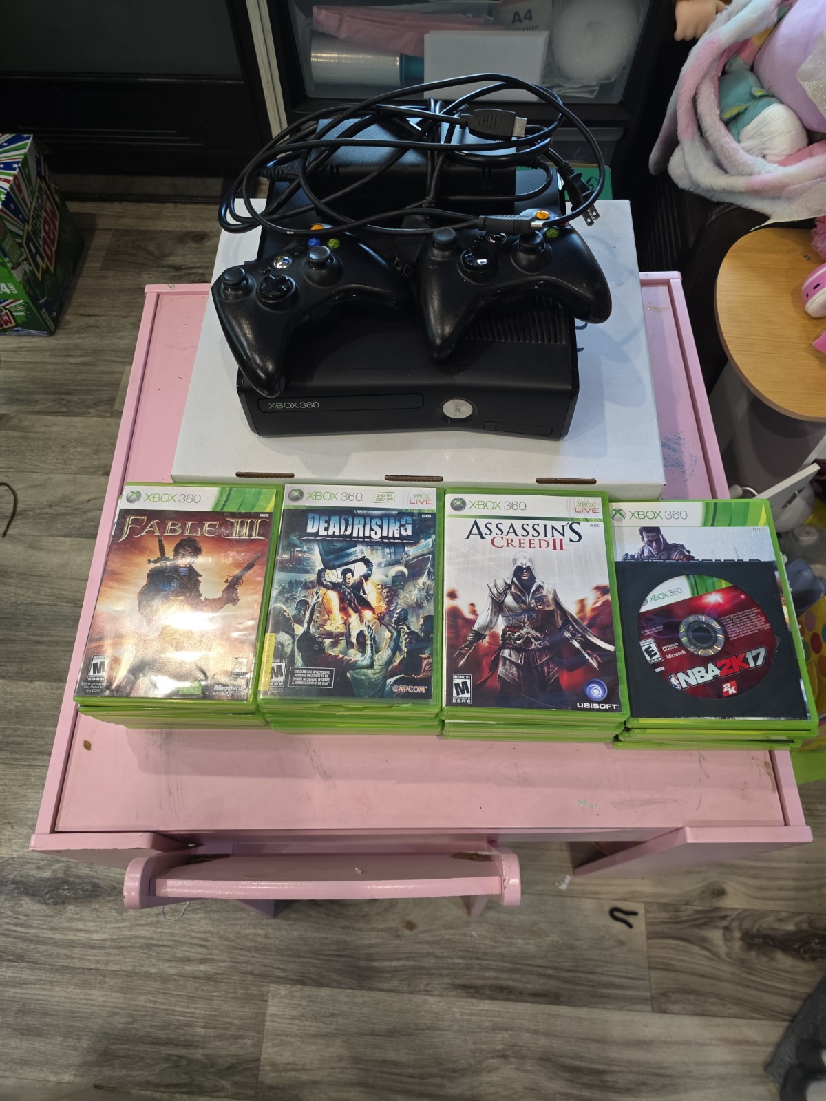 Xbox 360 Slim With 250GB, 2 Controllers, Hdmi Cord Power Cord And 28 Games