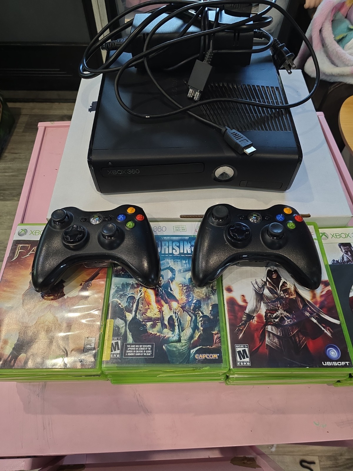 Xbox 360 Slim With 250GB, 2 Controllers, Hdmi Cord Power Cord And 28 Games