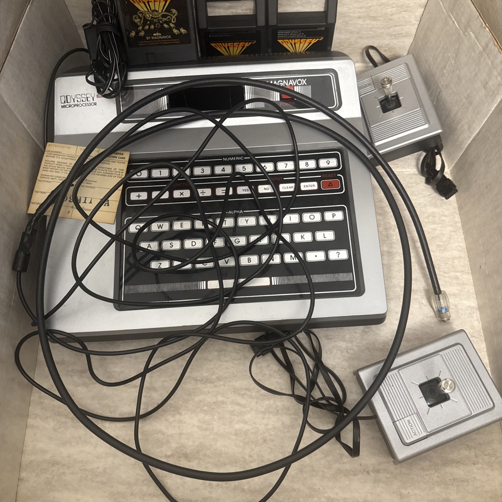 Vintage Rare Magnavox Odyssey 2 Console – 3 Games 2 Remotes Paperwork Box Works