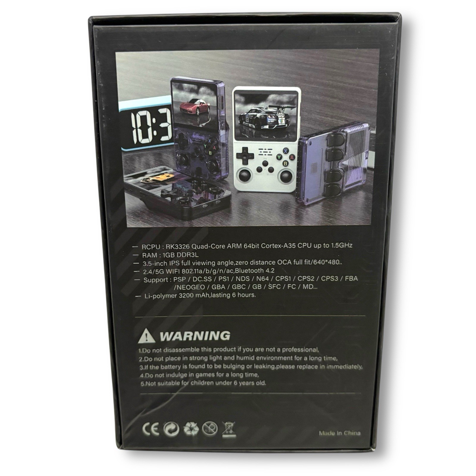 r36s Retro Handheld Video Game Console 64GB Linux System 3.5 Inch IP Black