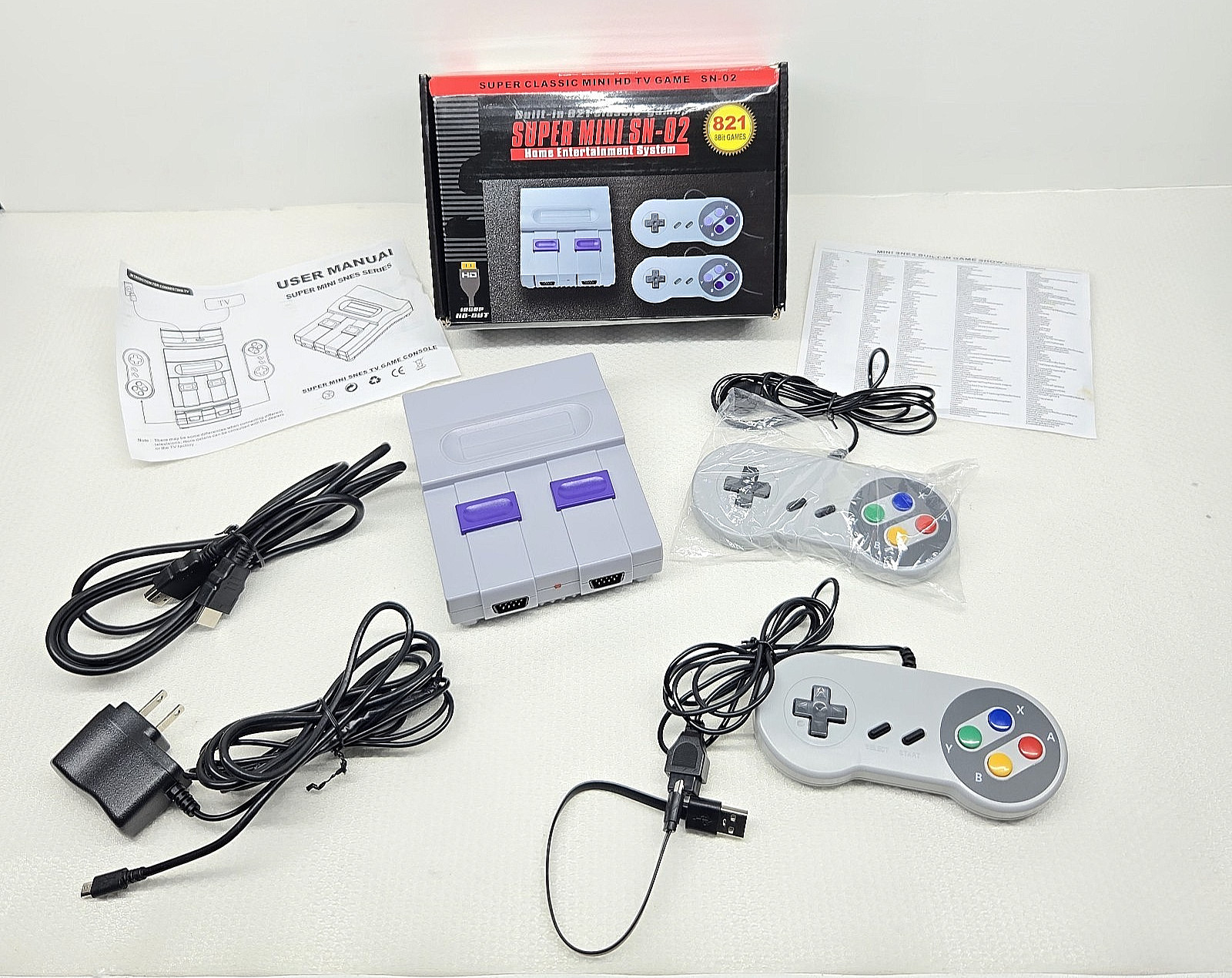 Super Mini SN-02 Game Console 821 Built-In Classic Games 2 Controllers PLZ READ