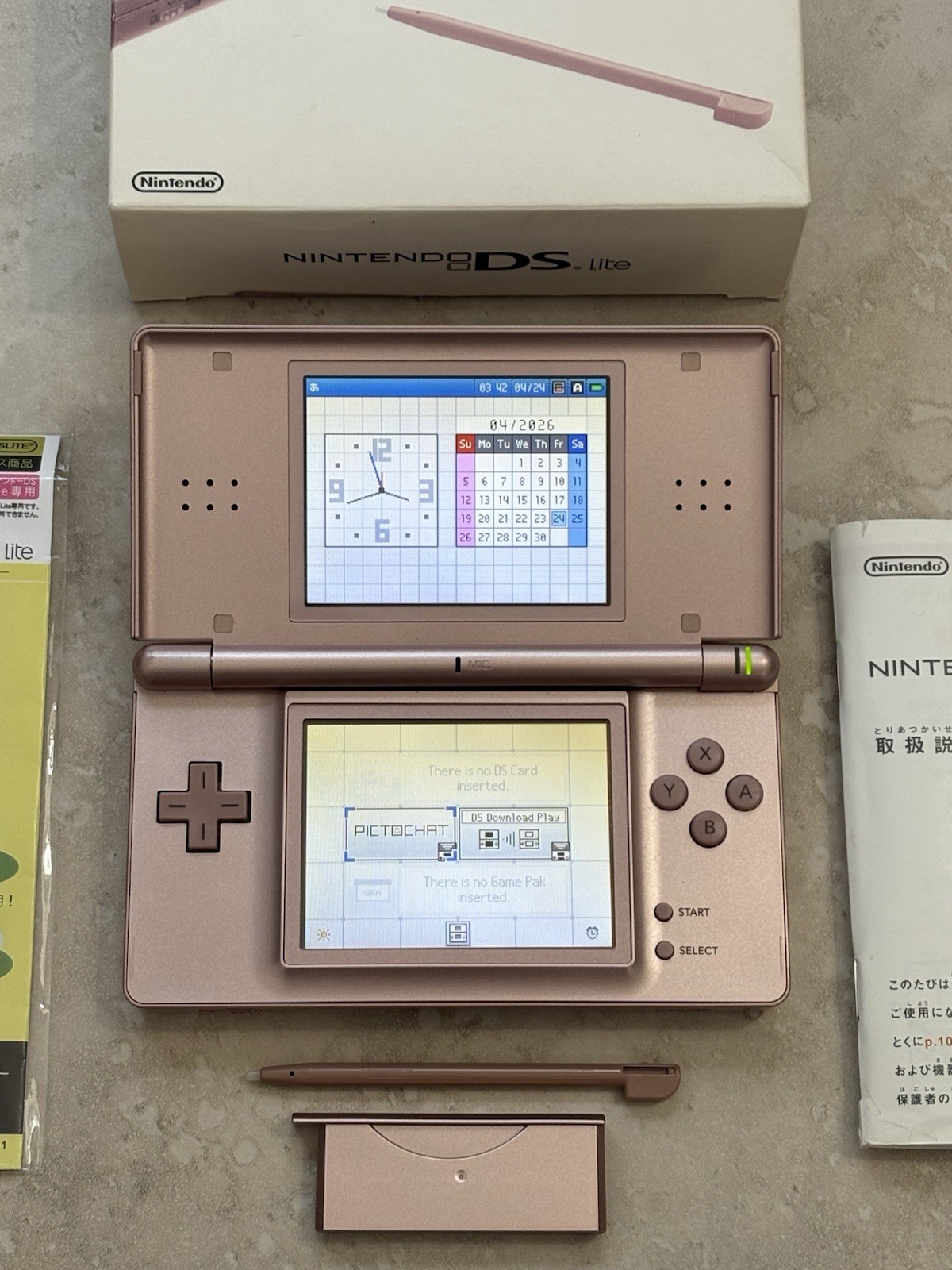 Nintendo DS Lite Metallic Rose With Charger And Stylus Complete In Box Very Good