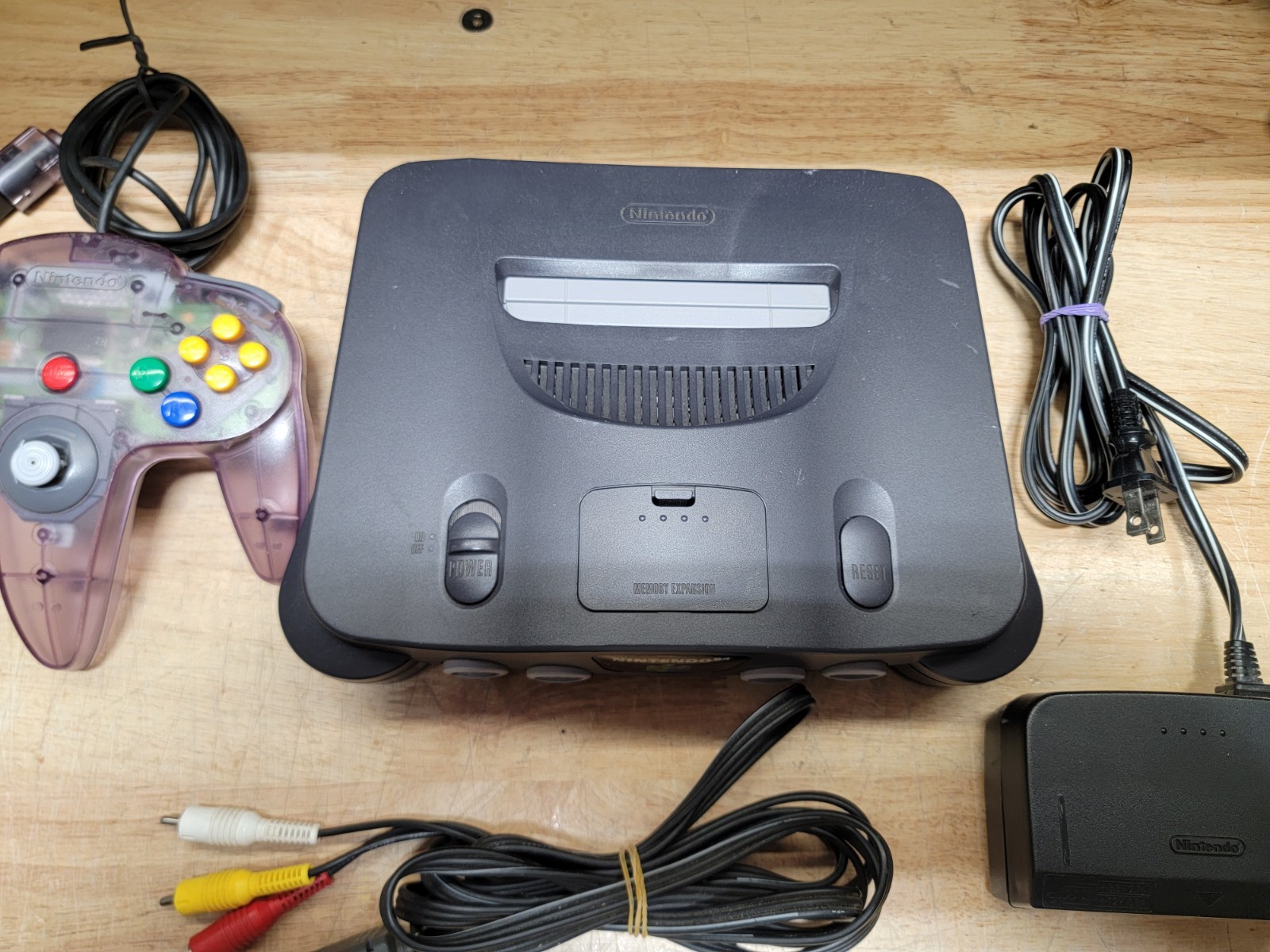 Nintendo 64, N64 System Console Bundle W/ Purple Controller ALL OEM PARTS *READ*