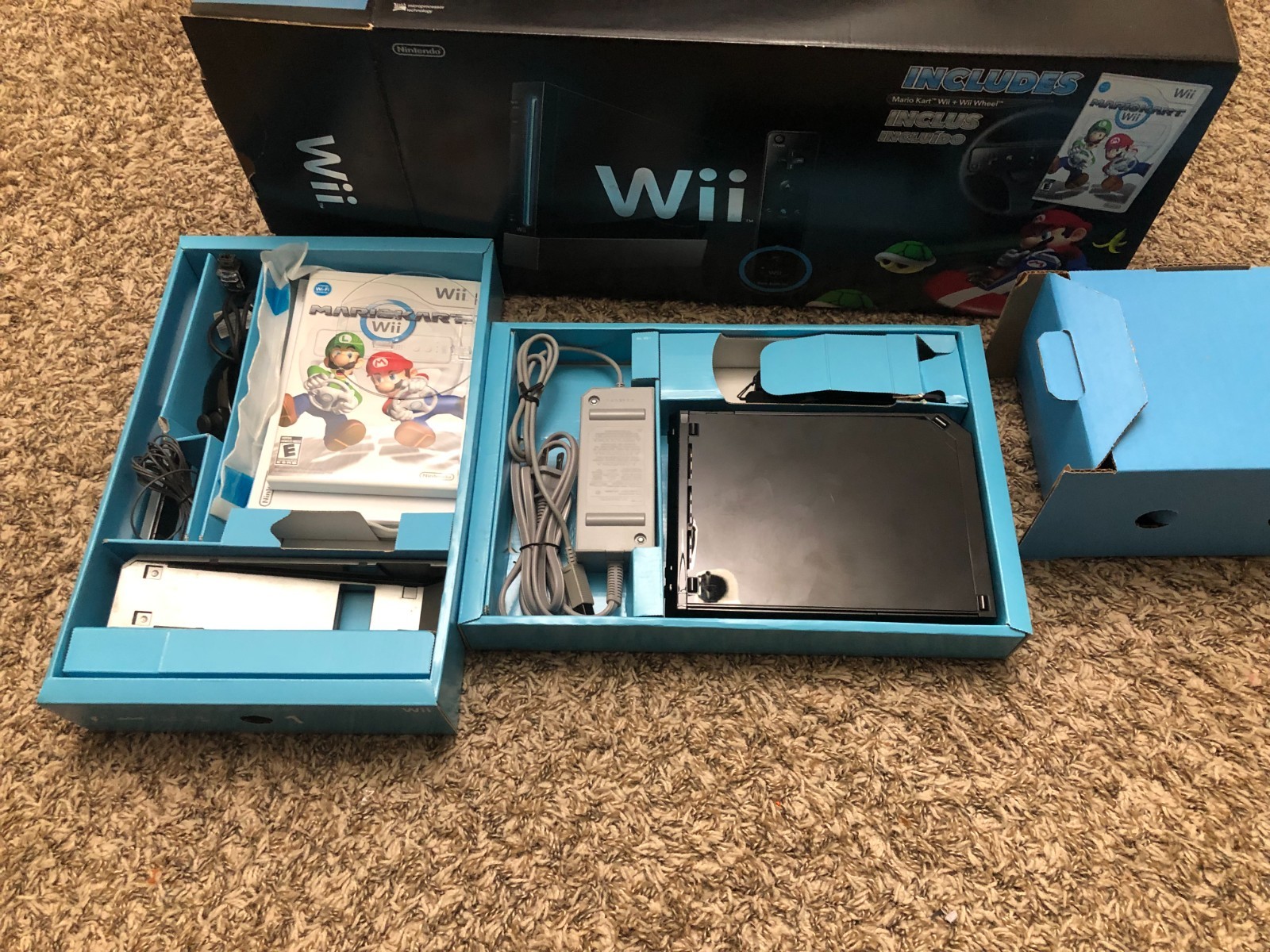Nintendo Original Wii Mario Kart Bundle Black Console With Wii Wheel Sealed game