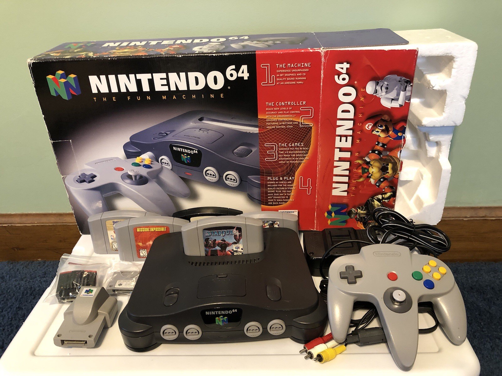 Nintendo 64 Console With Box N64 Controller/Expansion & Rumble Pack/Games