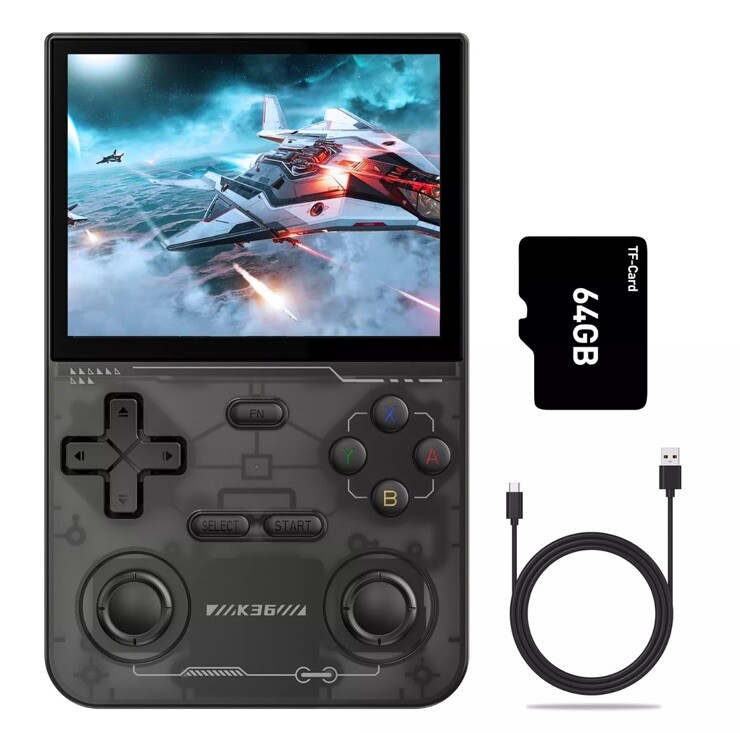 (Black)Handheld Video Game Console 500nit 3.5 Inch IPS HD Screen 16000 Games