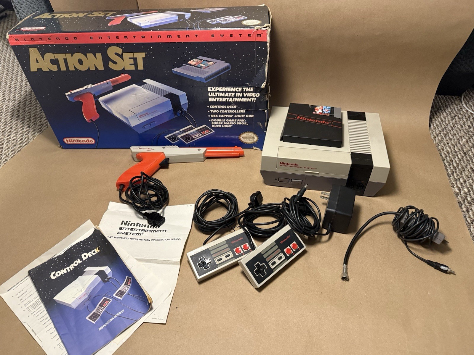 Nintendo NES Action Set Console with Controllers, Game and DAMAGED box