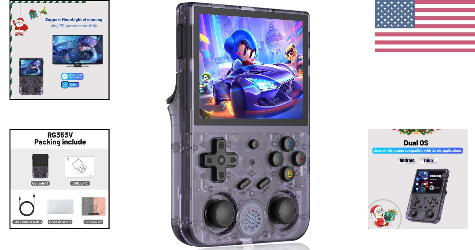 RG353V Retro Handheld Game with Dual OS Android 11 and Linux,RG353V with 64G …