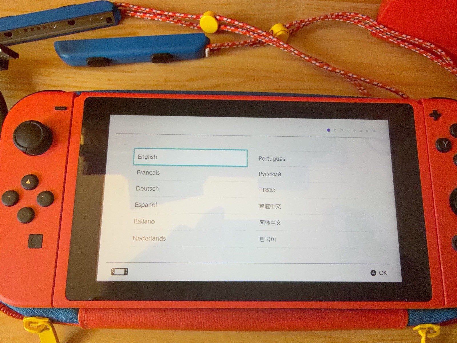 Nintendo Switch Mario Red & Blue Limited Edition Console 128 GB Mushroom SD Card