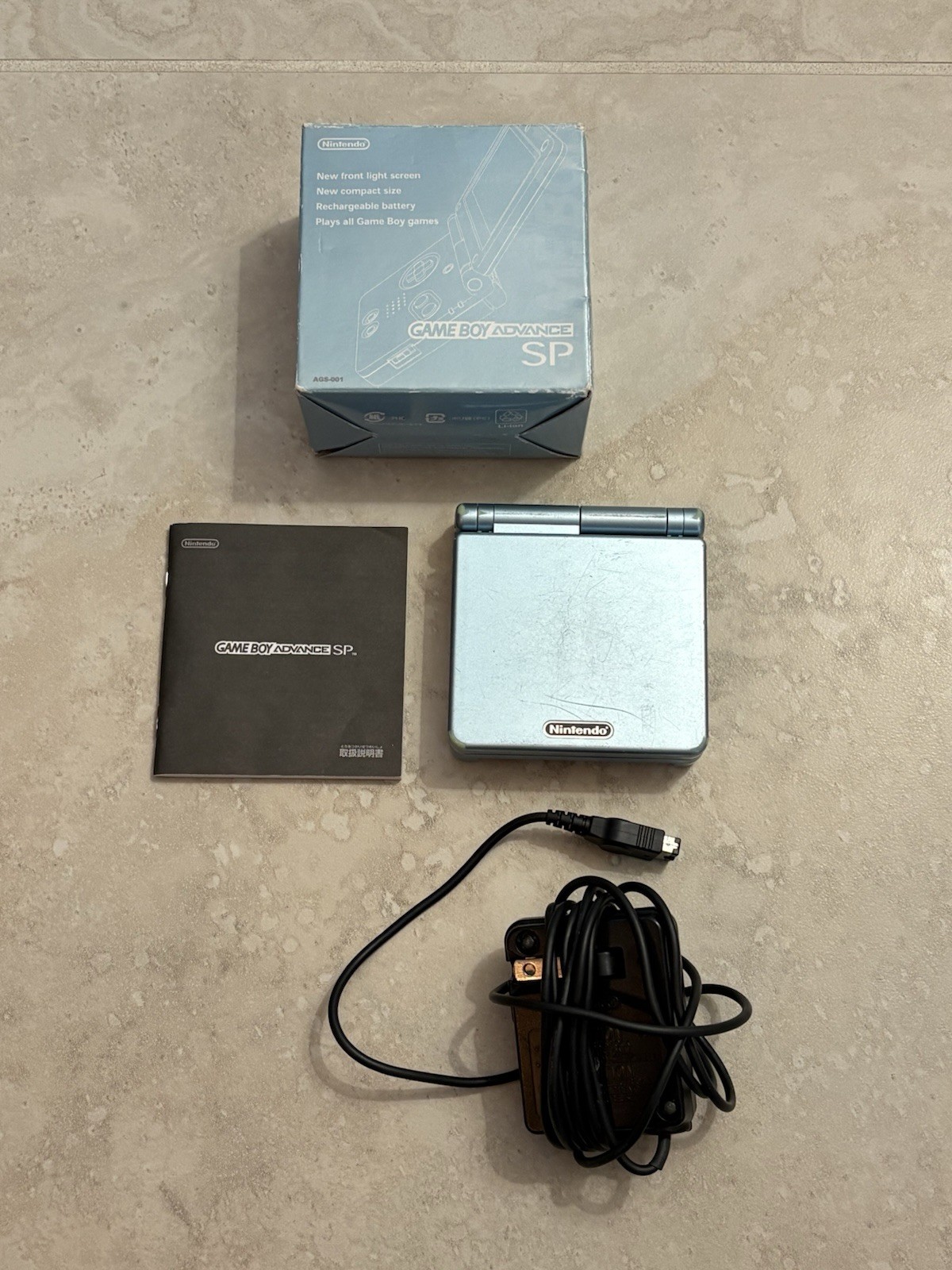 Nintendo Gameboy Advance GBA SP Blue AGS-001 Tested Complete in Box CIB