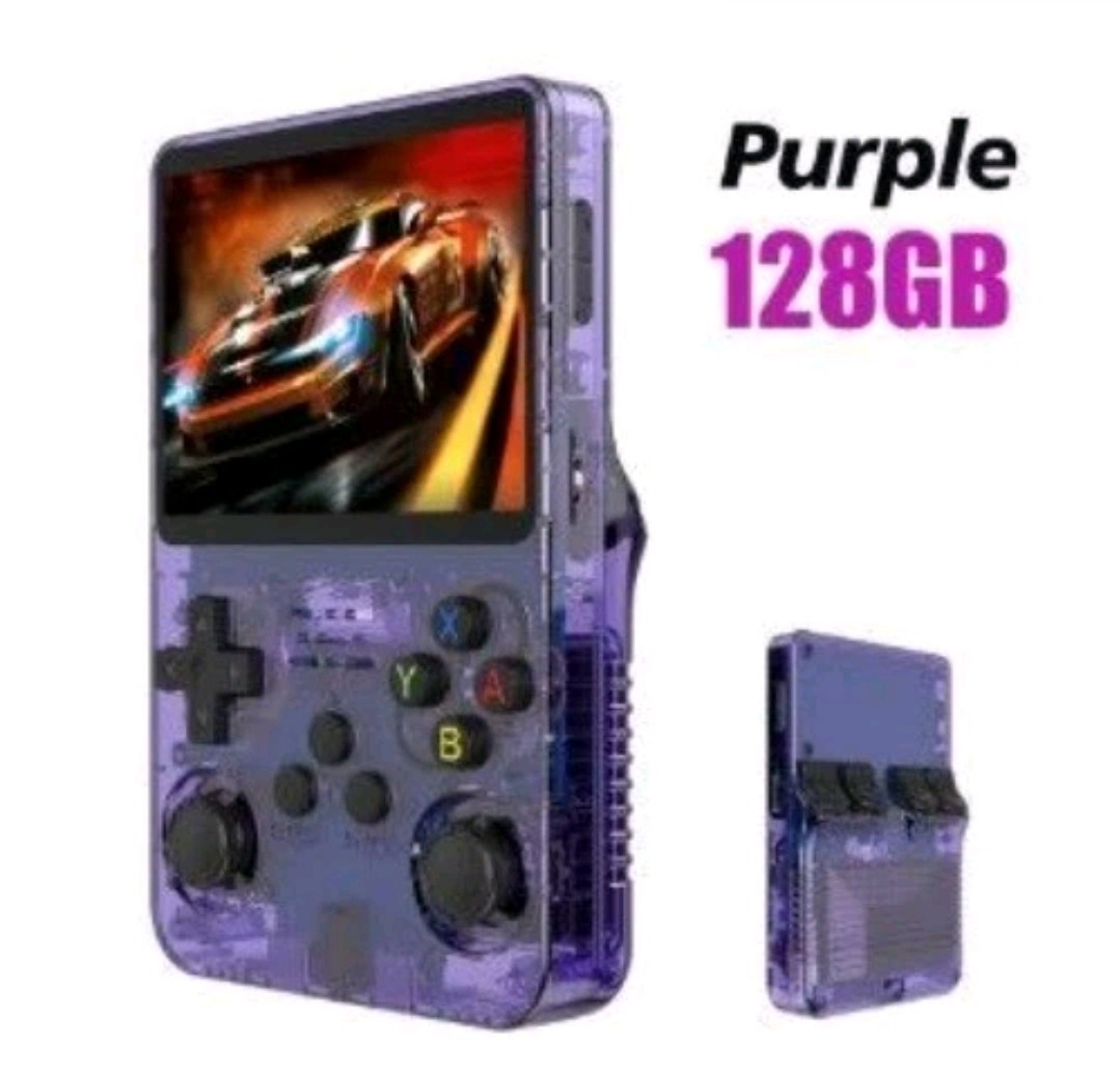 R36S Handheld Game Console 3.5 Inch Color Screen Retro Purple Dual 21K+ Games