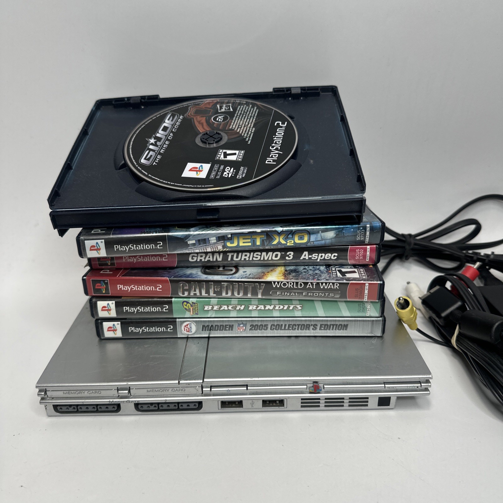Sony PS2 PlayStation 2 Slim SILVER Console Bundle SCPH-79001 Tested With Games
