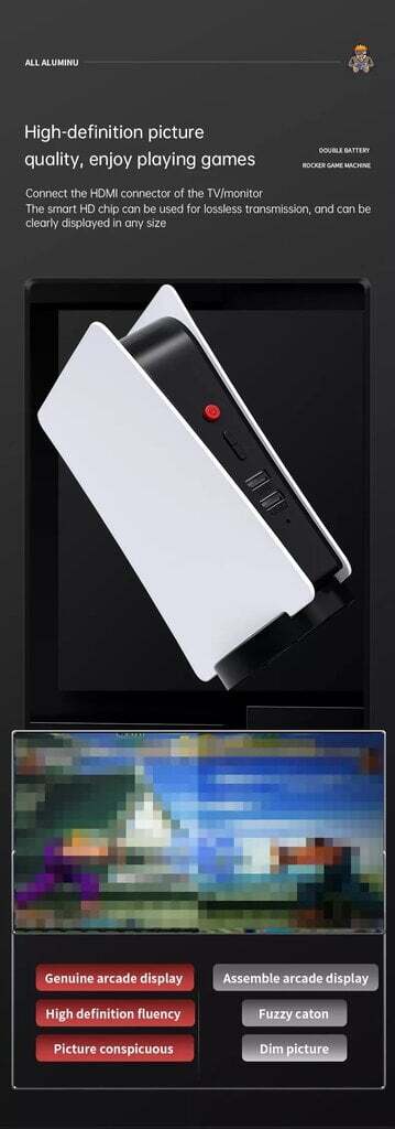 TV game console HappyJoe White M5, 64GB, 15000+ Games supports PS1/MAME/GBA