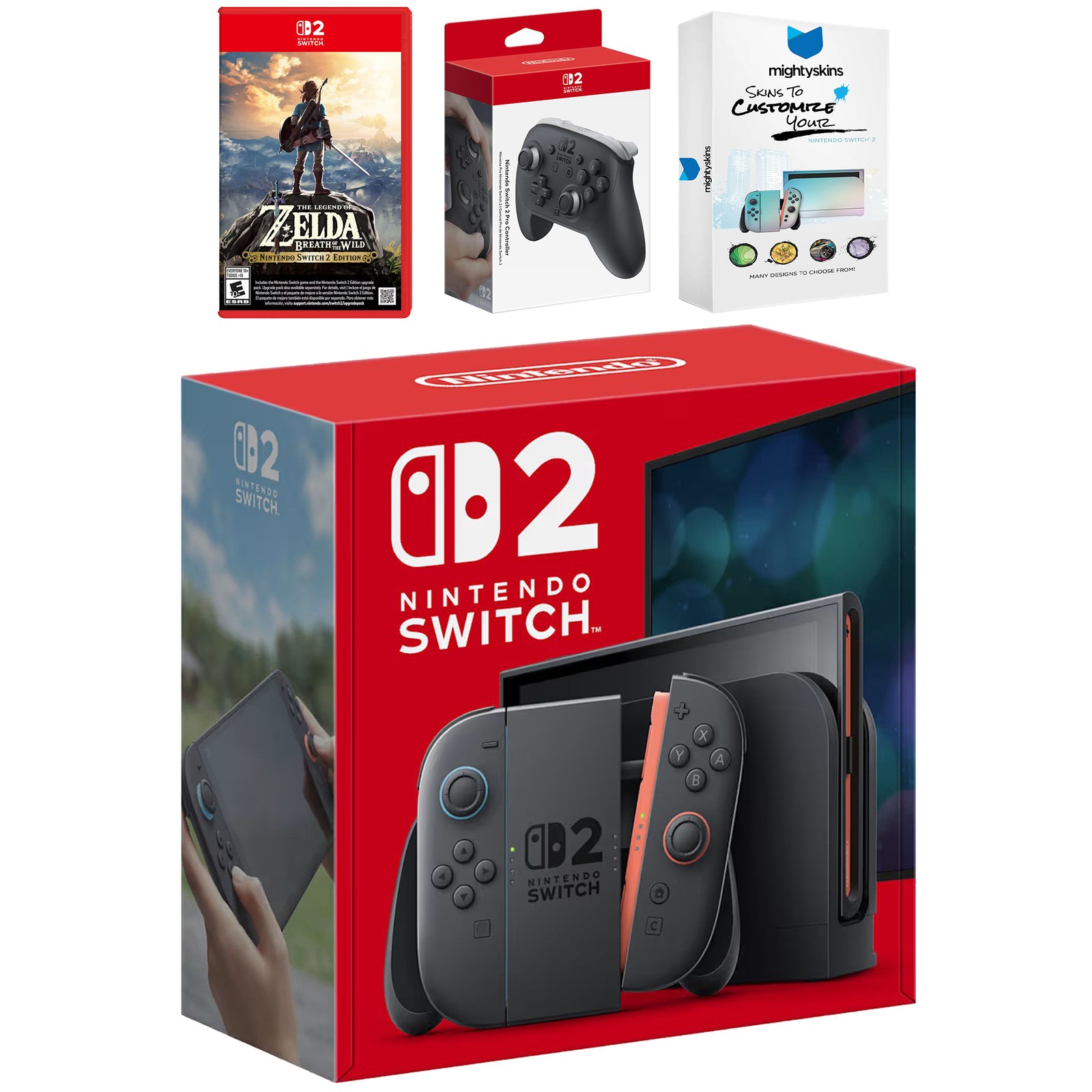 Nintendo Switch 2 + Zelda Breath of the Wild, Pro Controller, MightySkins Code