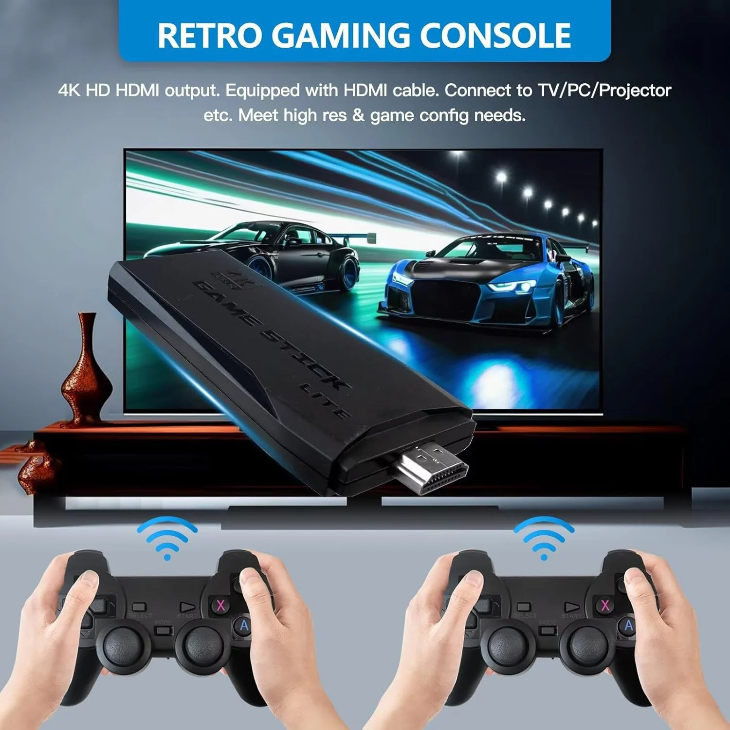Retro Game Console 20000+ Games 4K HDMI Output w/ 2 Wireless Controllers & 64GB