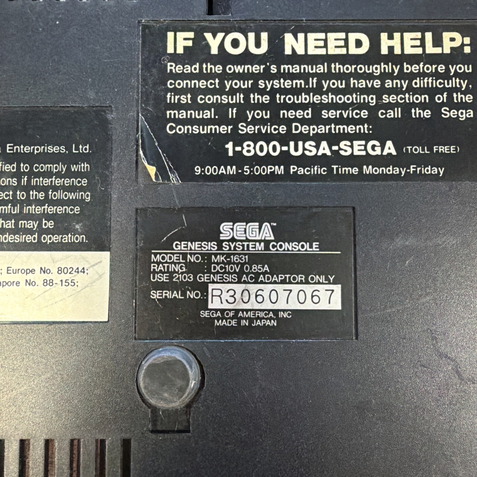 Sega Genesis MK-1631 Console Only Not Tested