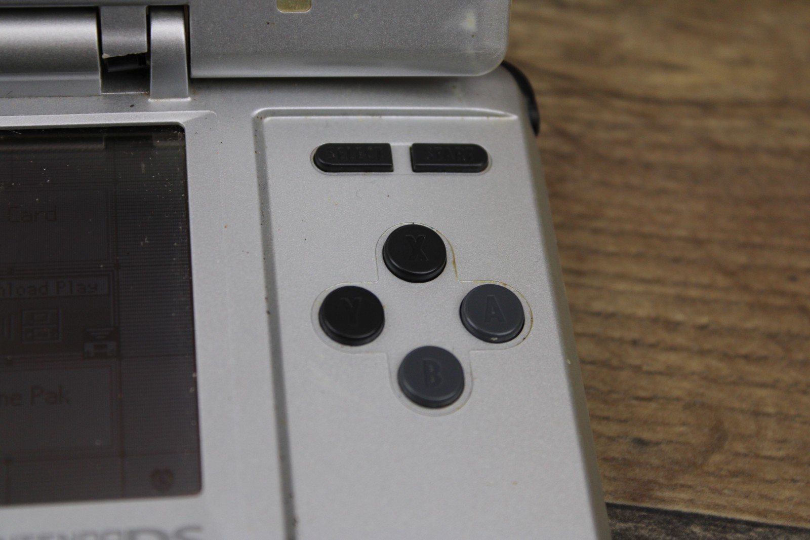 Nintendo DS NTR-001 Console Titanium Silver Tested Works Broken Hinge, Lines