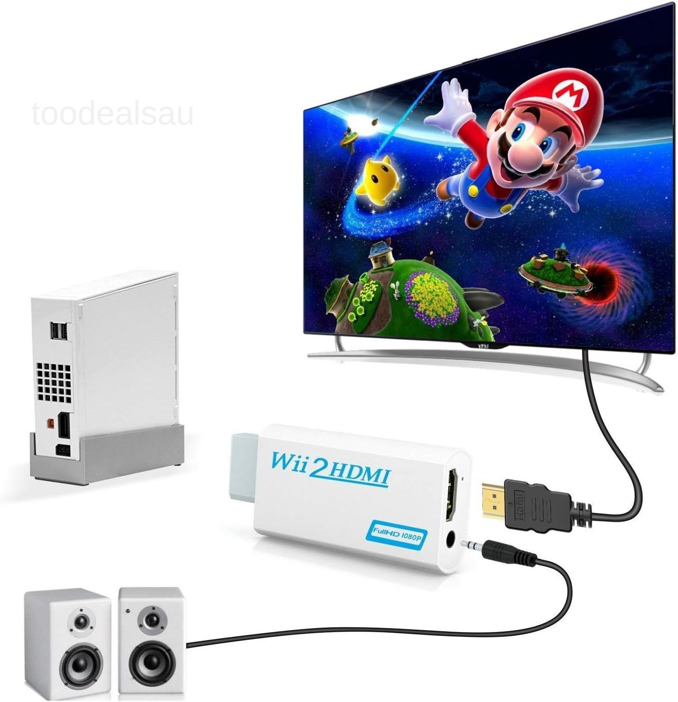 Wii to HDMI Converter Adapter with Hdmi Cable wii hdmi White, White