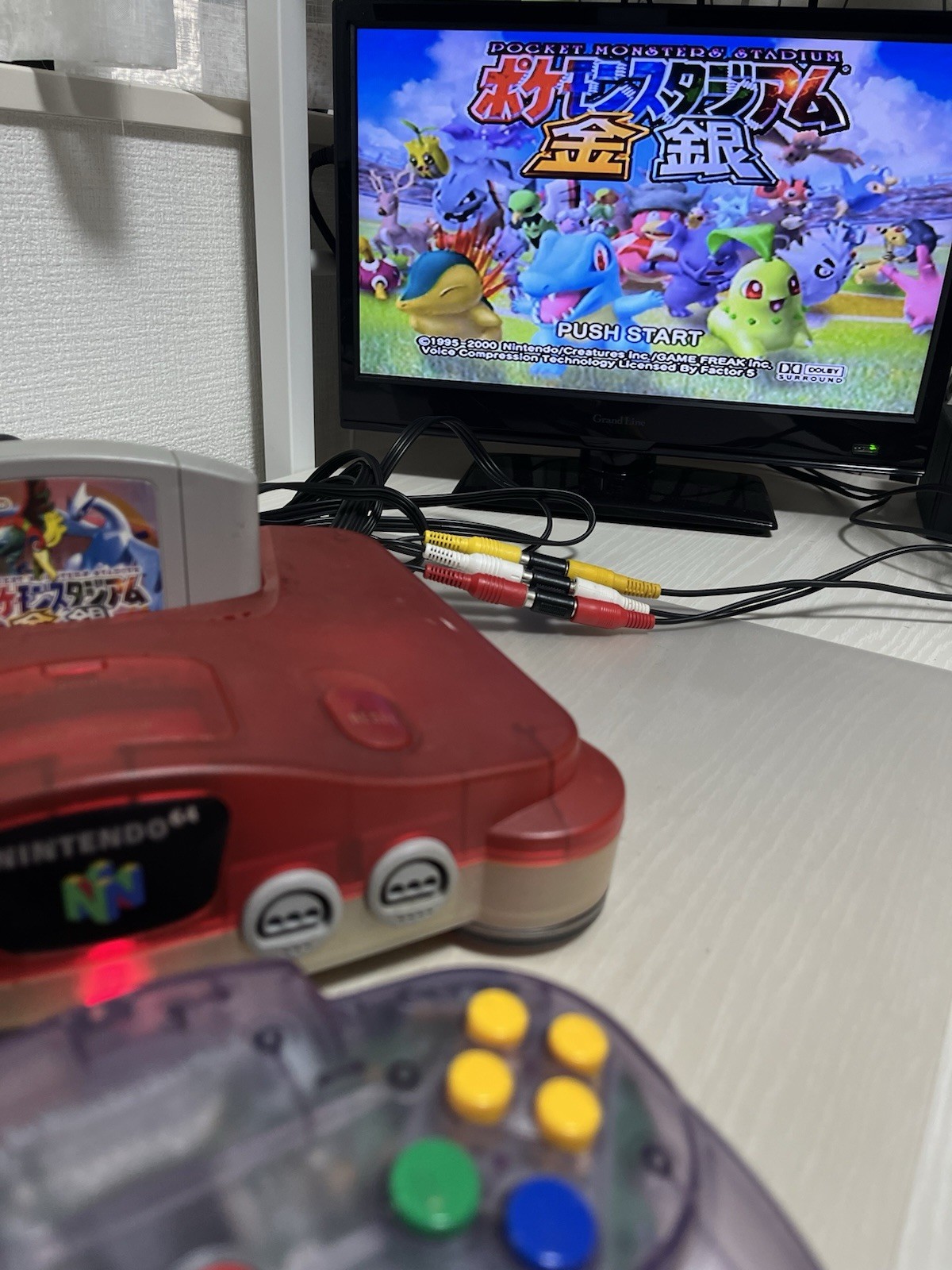 【TESTED】Nintendo 64 N64 Console Water Melon Clear Red + Controller × 2 + Game