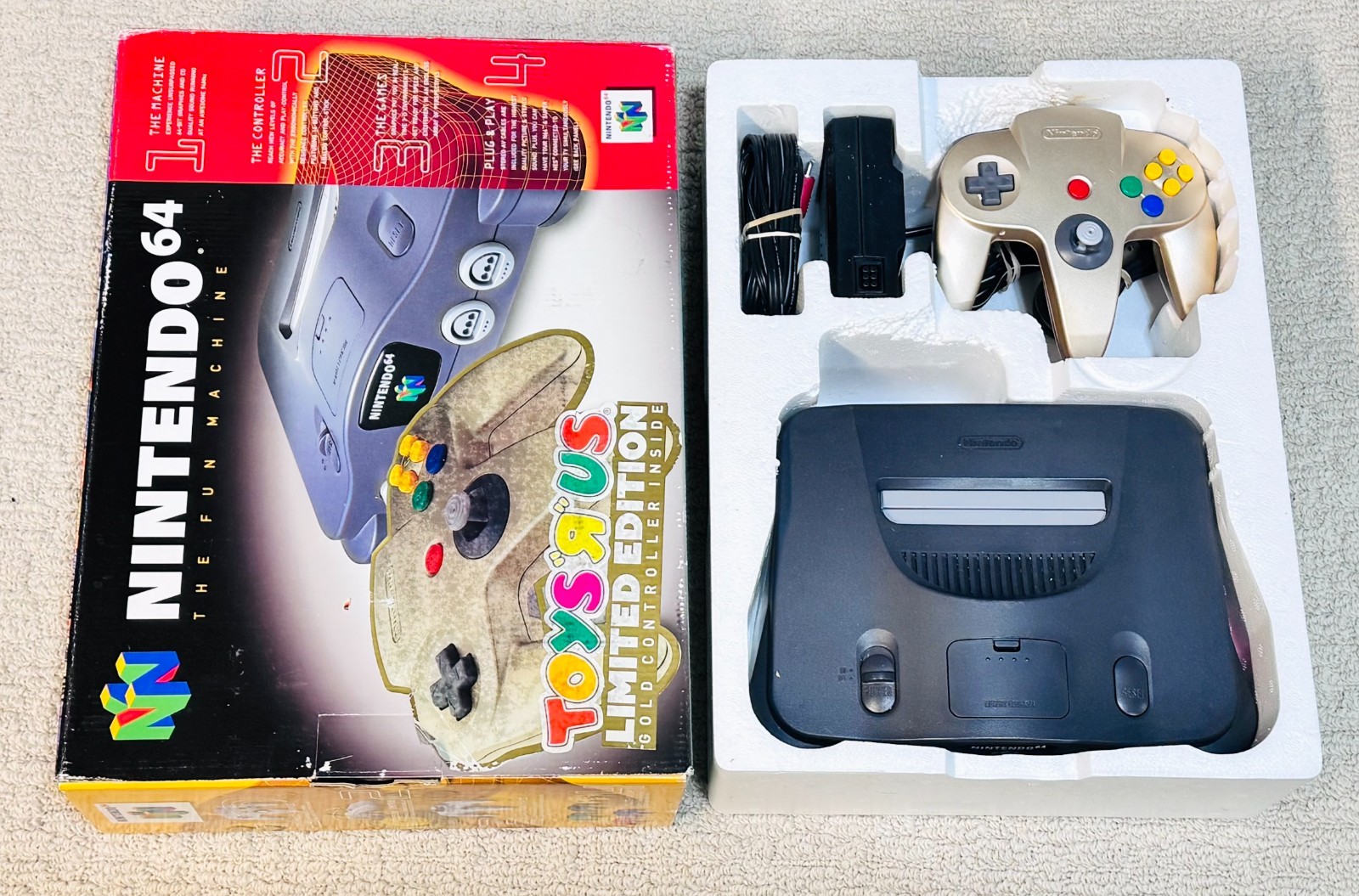 Nintendo 64 N64 Console Complete CIB + Toys R Us Limited Edition Gold Controller