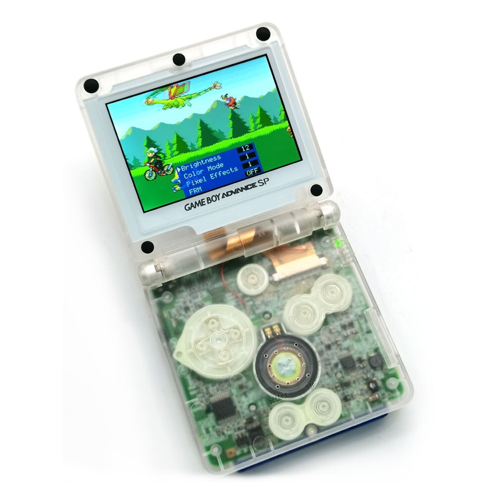Clear White Gameboy GBA SP V5 IPS Laminated Screen Console 720×480 Retro Pixel