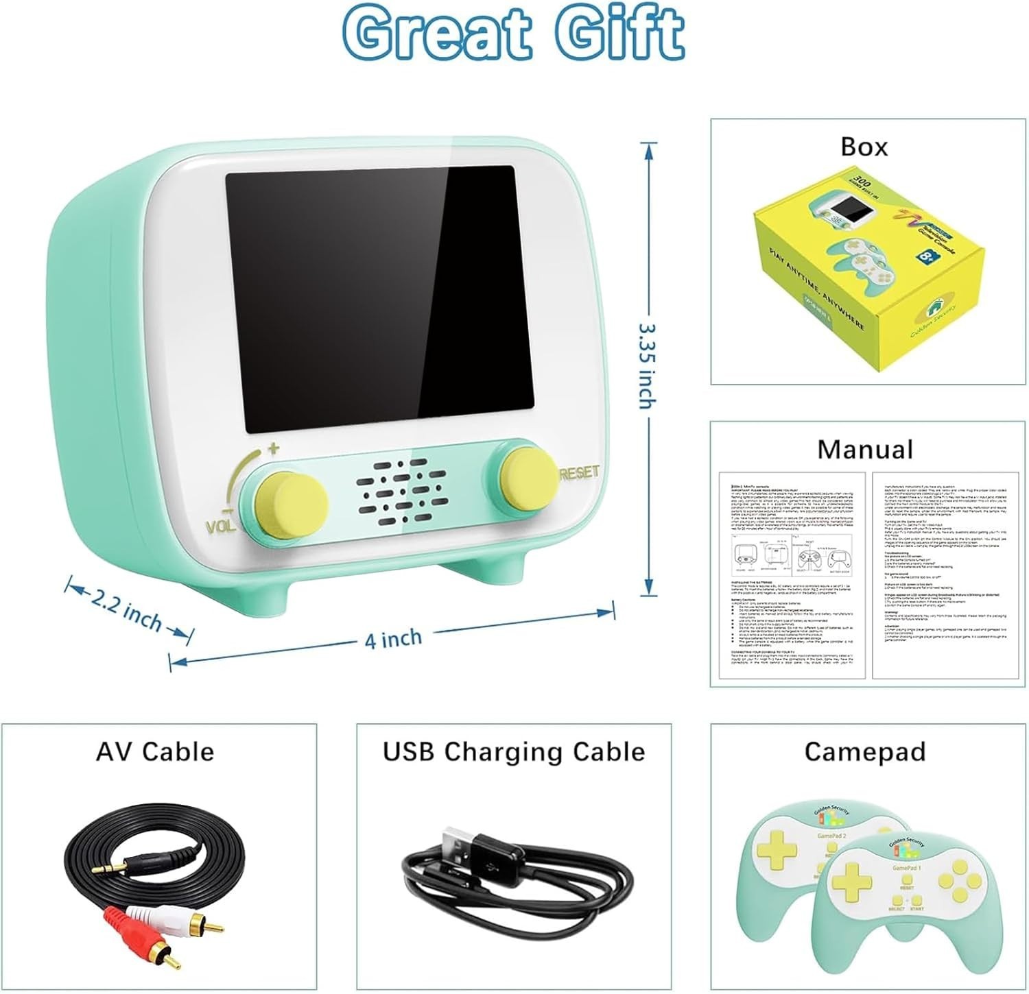 Rechargeable Retro Handheld Console with TV Connection – 2 Controllers Included