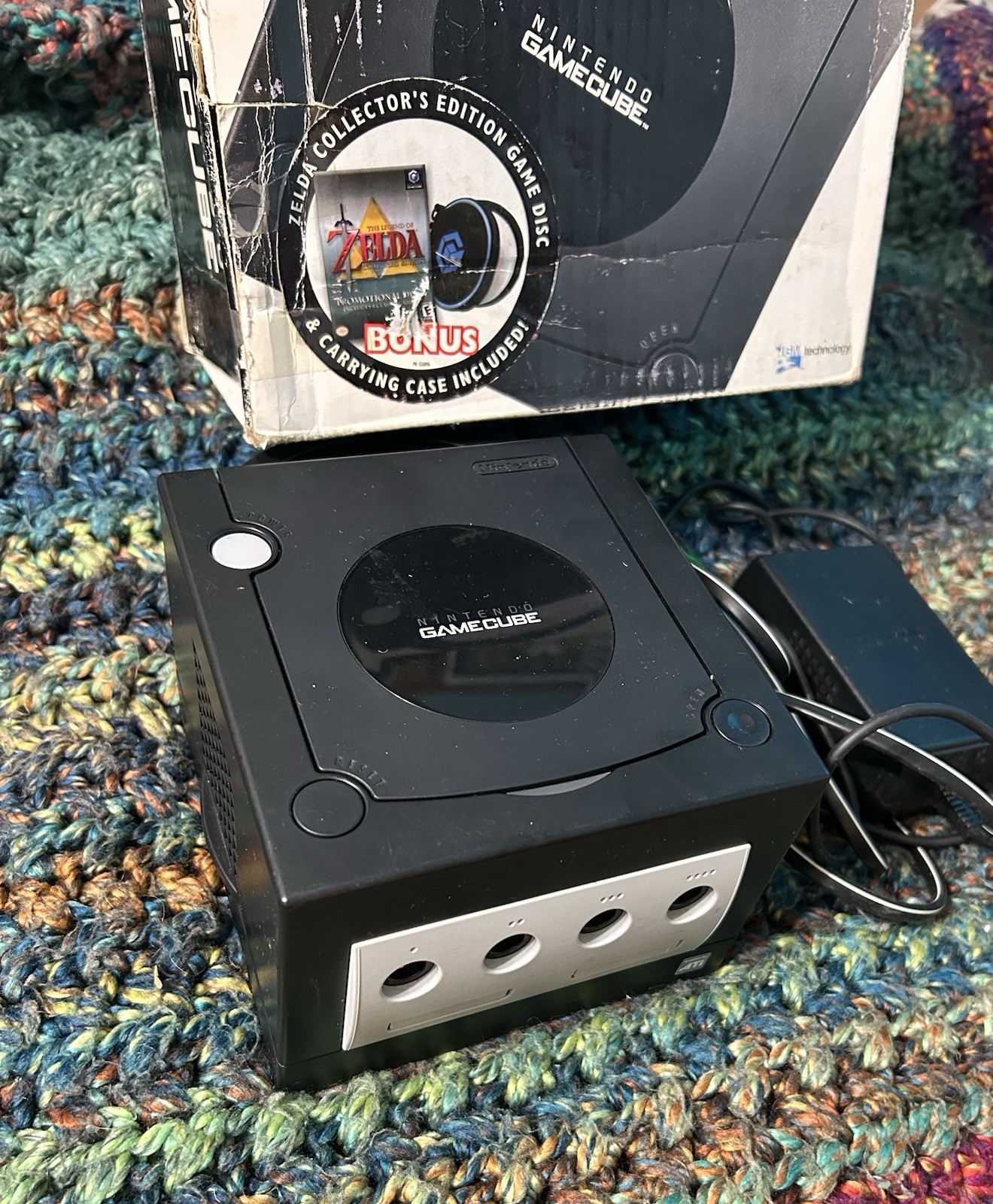 Nintendo GameCube Game Console Black System DOL 001 & Box & Power Cords