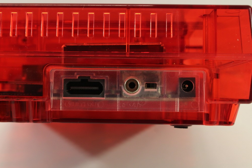 Super Nintendo Clear Red Console SNES SFC Converted AC Adapter AV Cable WORKING