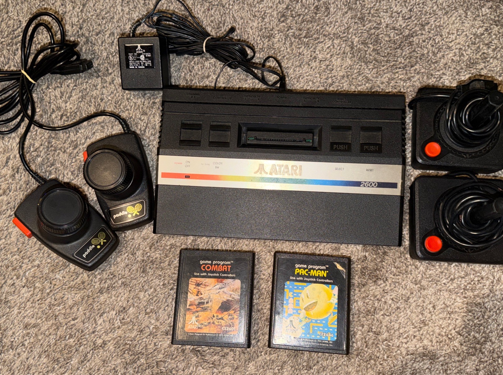 Atari 2600 Junior Jr Console System Bundle 2 Games WITH PADDLES & JOYSTICKS PAC