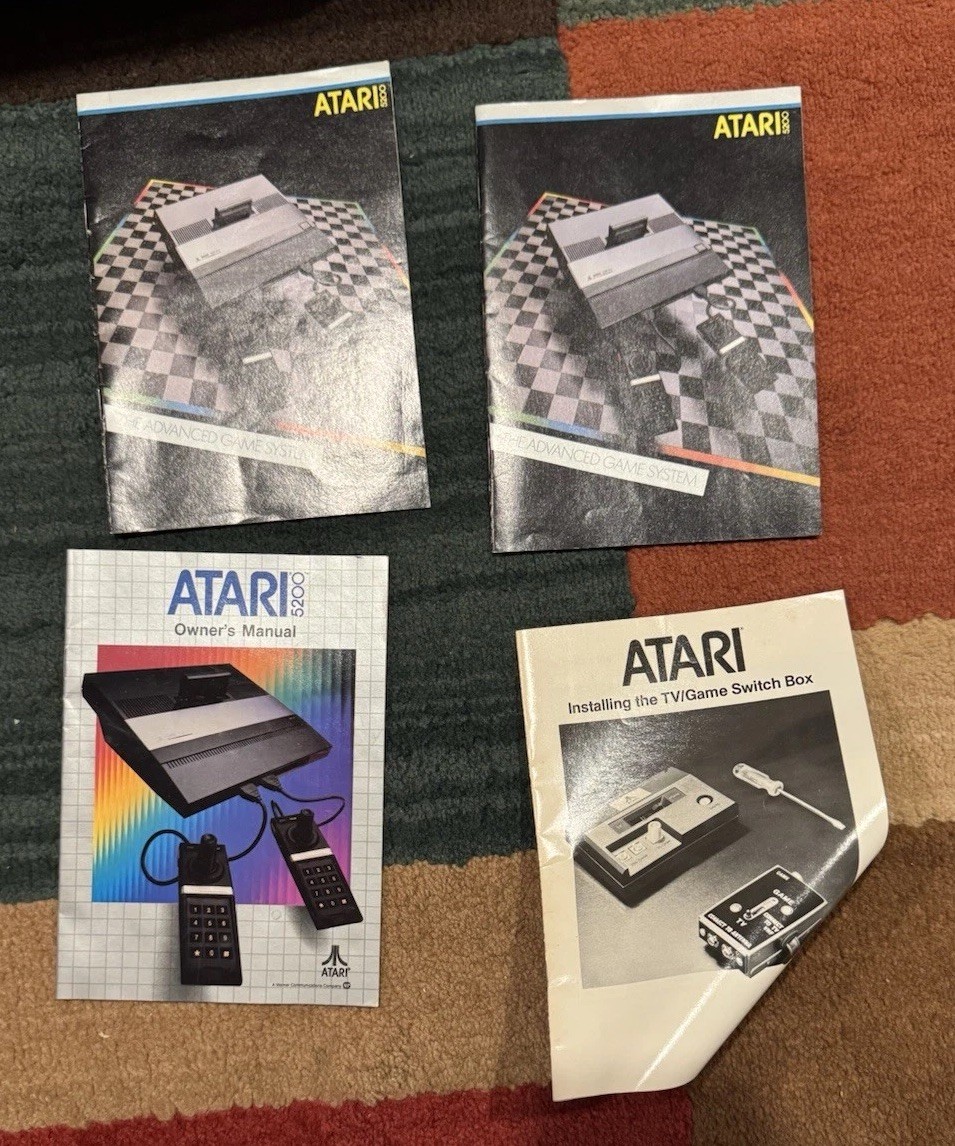 Atari 5200 game console in OG box, w/ manuals, power supply, 4 games- See Detail