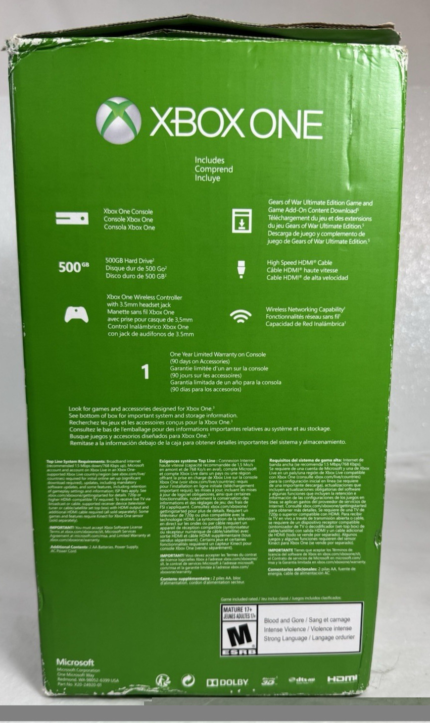 Original Microsoft Xbox One Model 1540 Console Original Box W/Controller & Cords