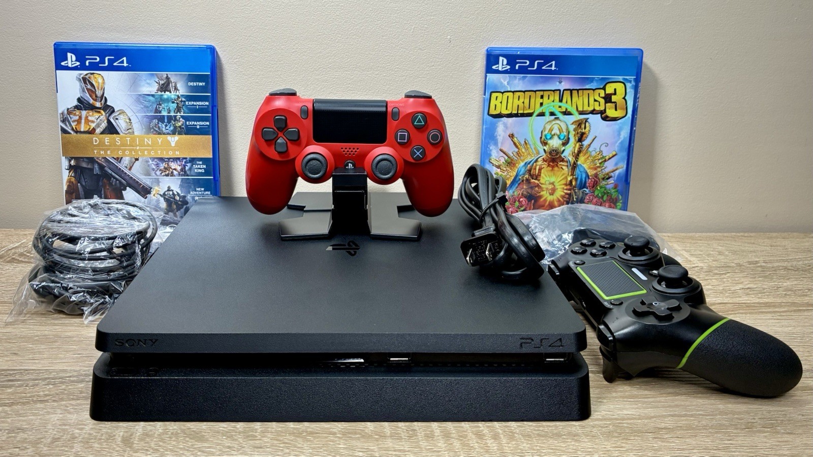 Sony PlayStation 4 Slim Black Bundle w 2 Controllers + 2 Games ✅ Works Perfectly