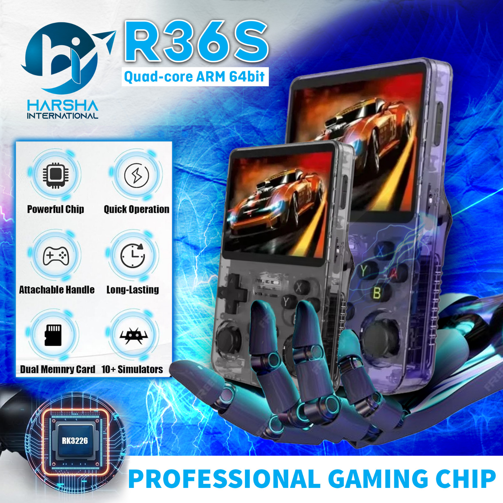 R36S Retro Handheld Video Game Console Linux System 3.5 Inch IPS Screen New 64GB