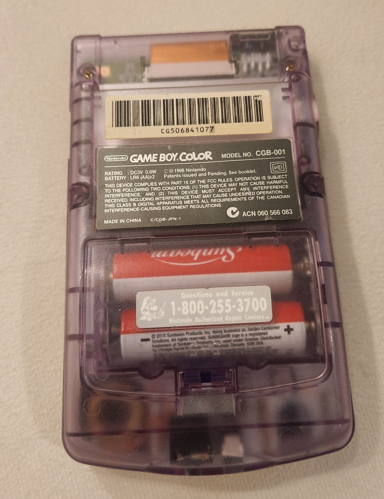 Nintendo Game Boy Color CGB-001 Clear Purple Transparent Handheld System 1998