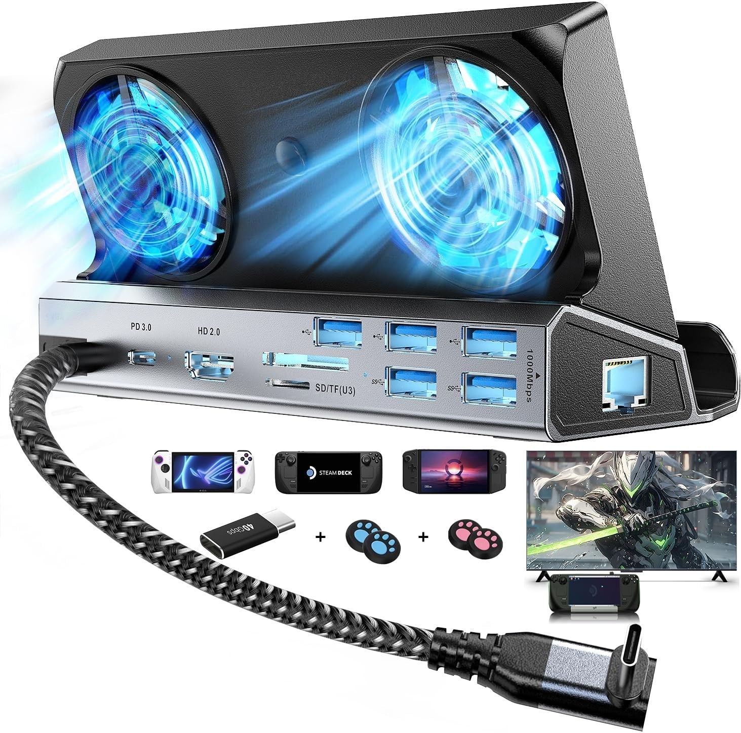 Elite Steam Deck Hub: 13-in-1, 4K@60Hz, Dual Cooling, 100W Fast Charge