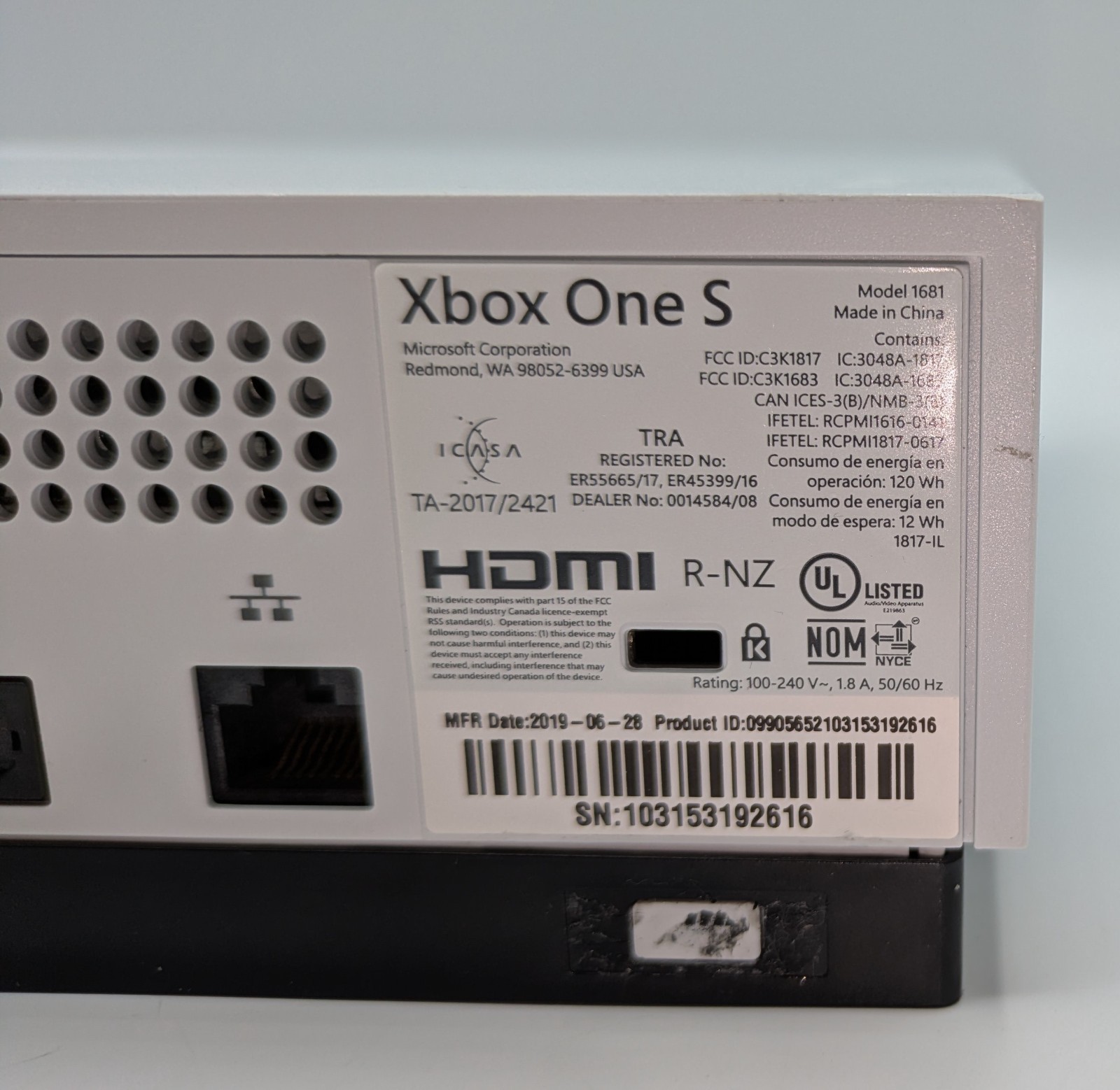 Microsoft Xbox One S 1TB Console White with Controller Cables & Box WORKS