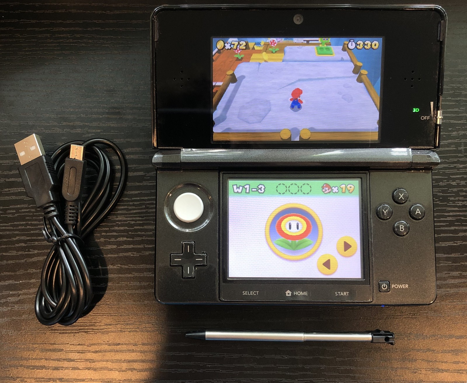 Nintendo 3DS Cosmo Black CTR-001 Console –New Charger/TouchScreen/Pad/Battery