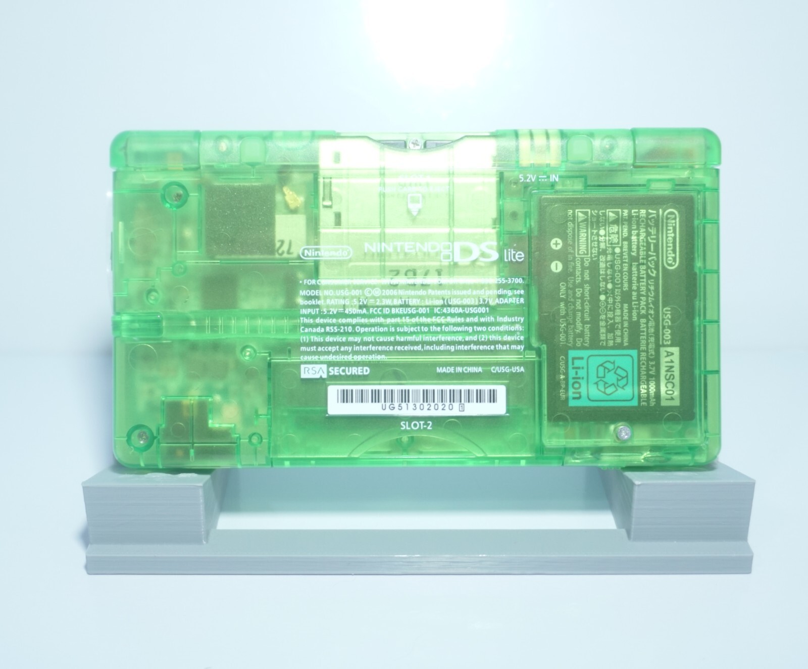 Nintendo DS Lite Transparent Clear Kiwi Green Handheld System with Charger