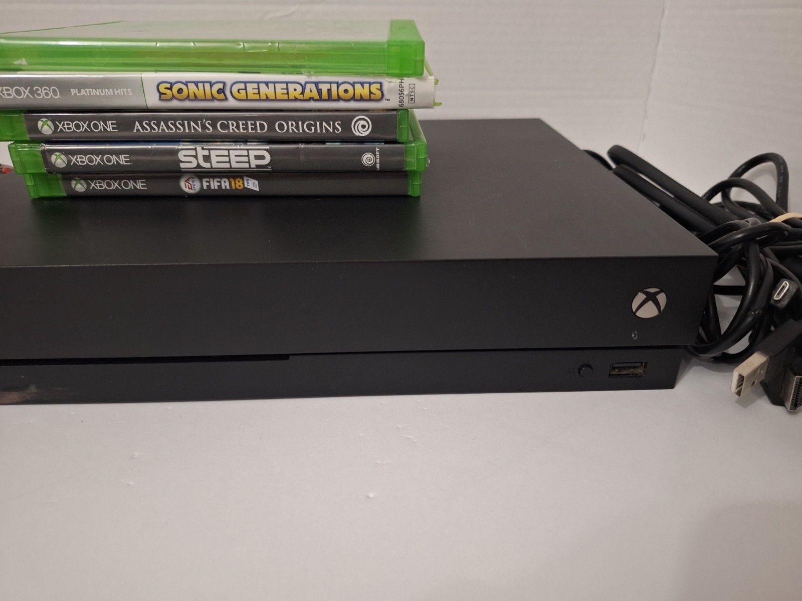 Microsoft Xbox One X Console 1TB 1787 BUNDLE 2 Controllers, Power Cords, 5 Games