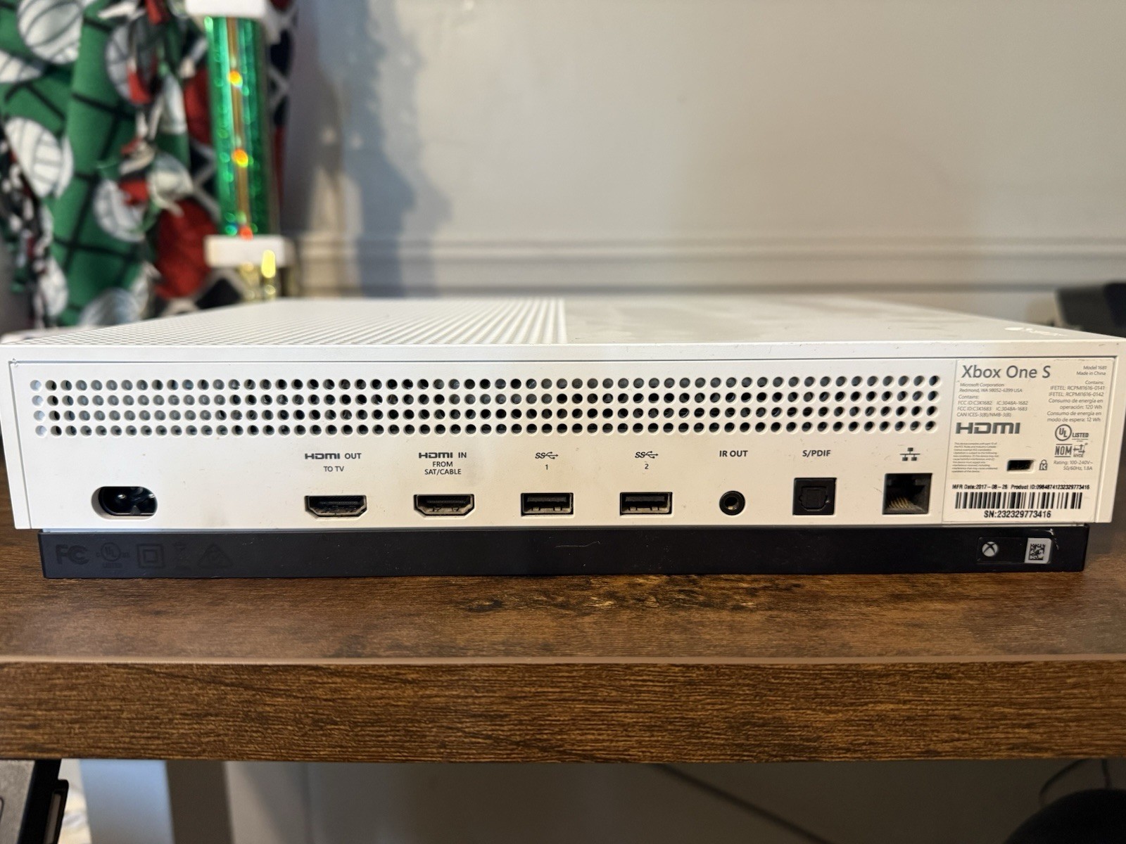 Microsoft Xbox One S White Home Console HDMI USB-A Ethernet IR Out