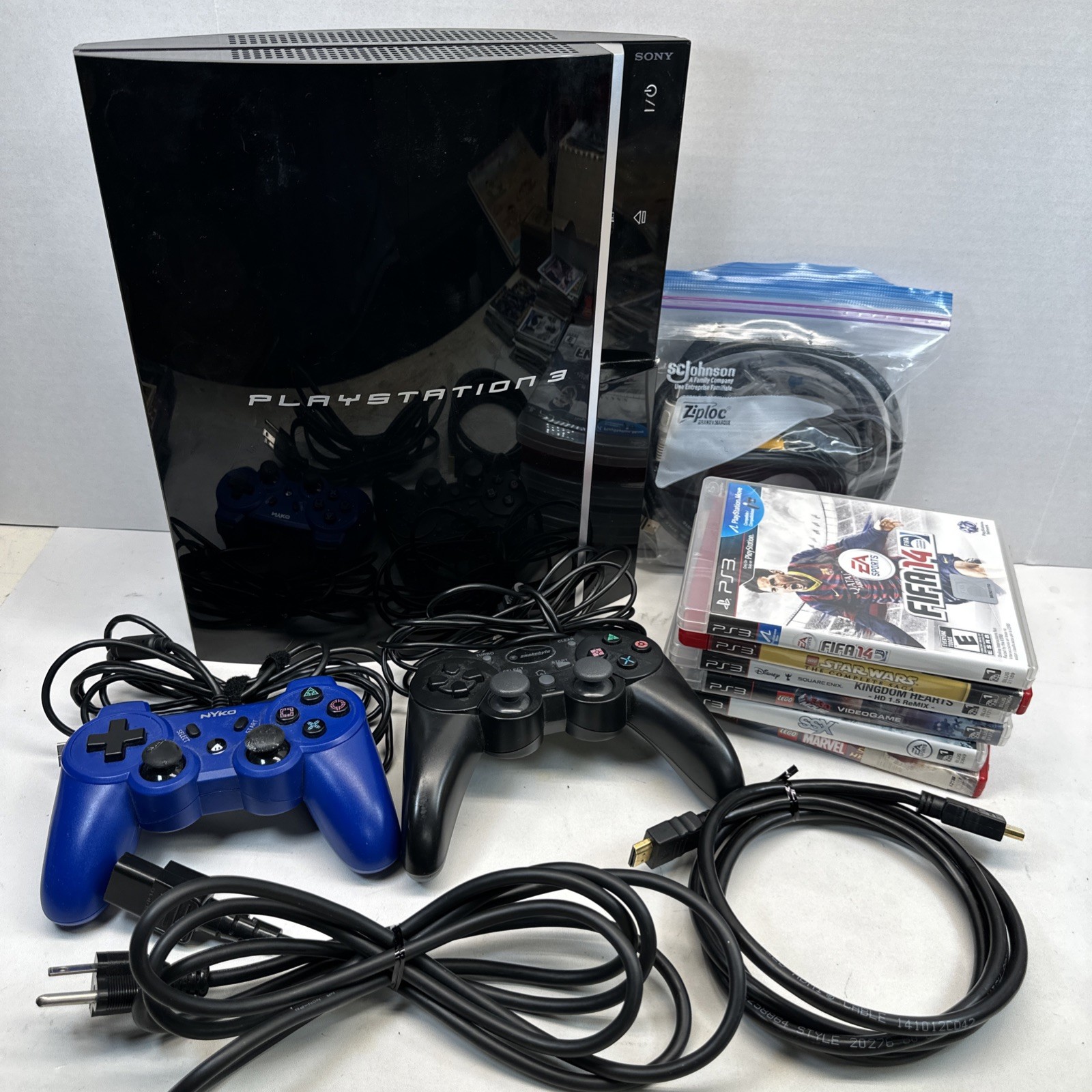 PS3 Console Sony PlayStation 3 Fat Bundle CECHk01 74GB (Tested) With 6 Games