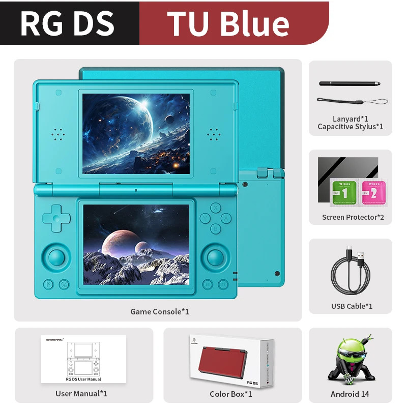 Anbernic RG DS Android Handheld, 4″ IPS Dual Screen, WiFi