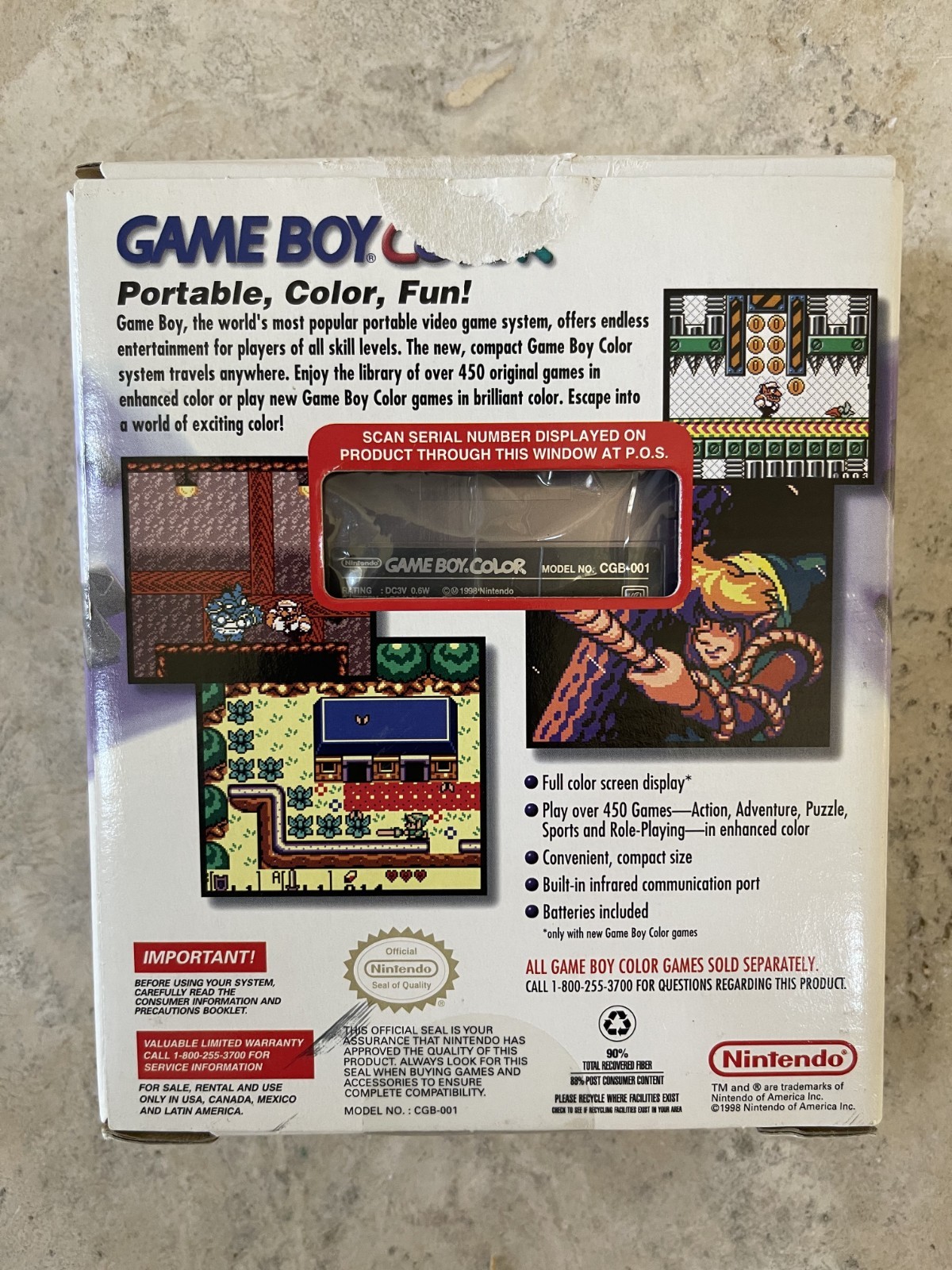 Nintendo Gameboy Color GBC Atomic Purple CGB-001 Handheld System Complete in Box