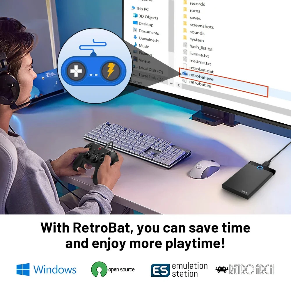 Super Console Retrobat Gaming HDD 60000+ Retro Video Games Emulators for PS2/PS1