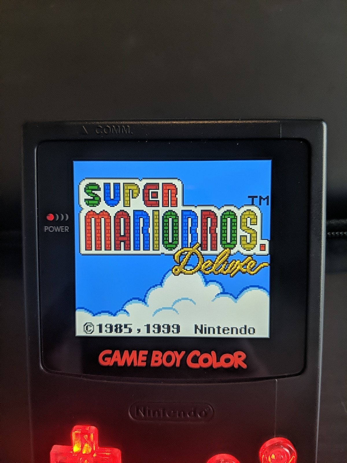 Black Gameboy Color GBC Red LED Buttons & Laminated Q5 Backlit IPS Screen