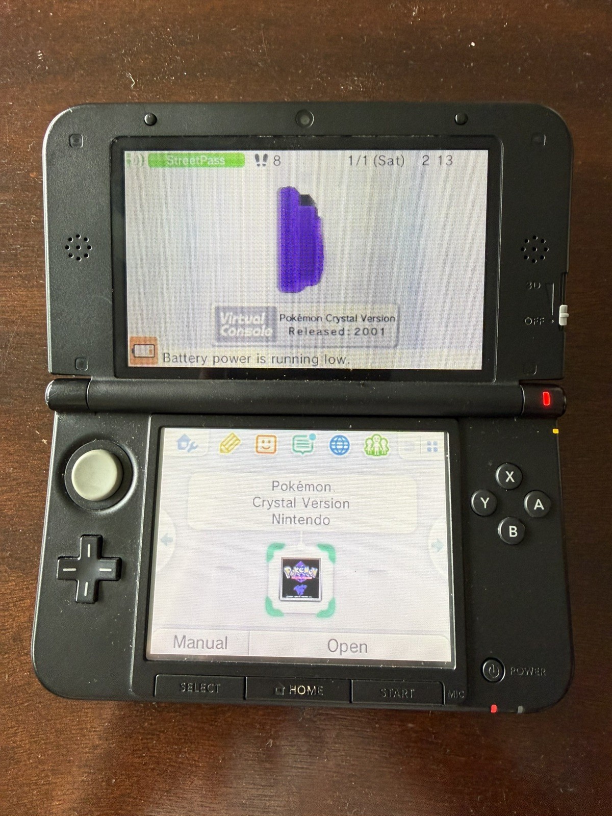 Nintendo 3DS XL Handheld Console Blue W/ Pokémon Crystal Version 2001 Downloaded