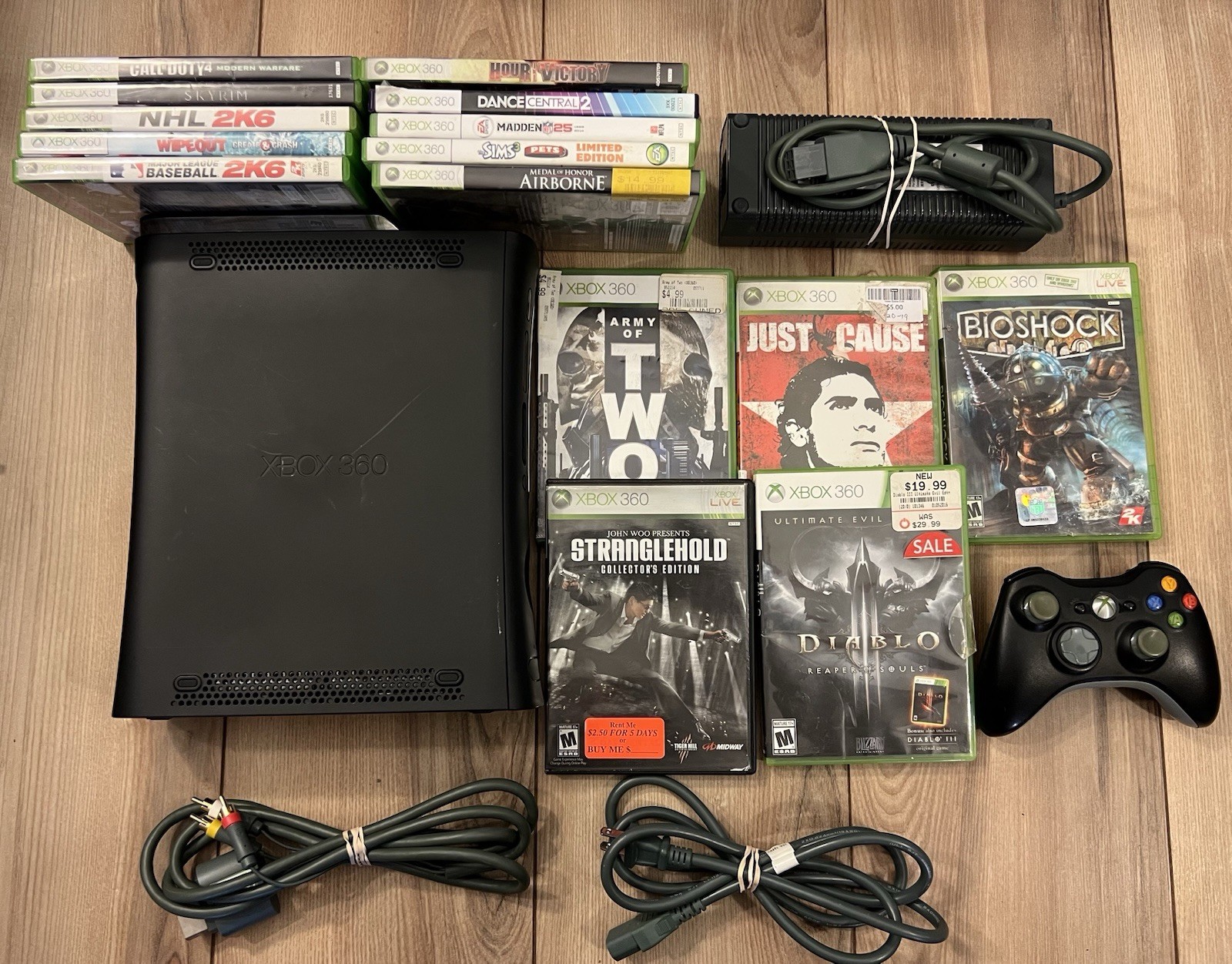 Xbox 360 Elite Black Console Bundle 120GB HDD 15 Games Controller Tested Works
