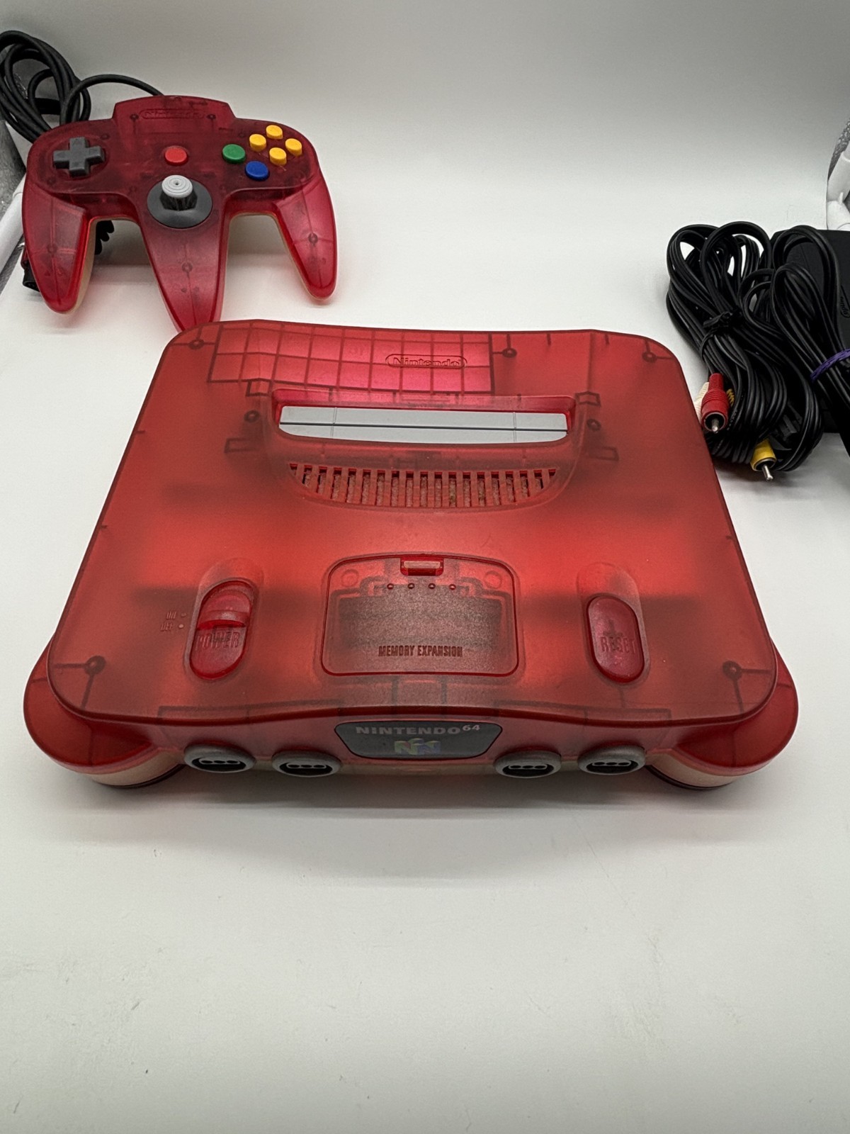 Clear white and Red nintendo 64 system JP Tested Working W/Controller & Cords!