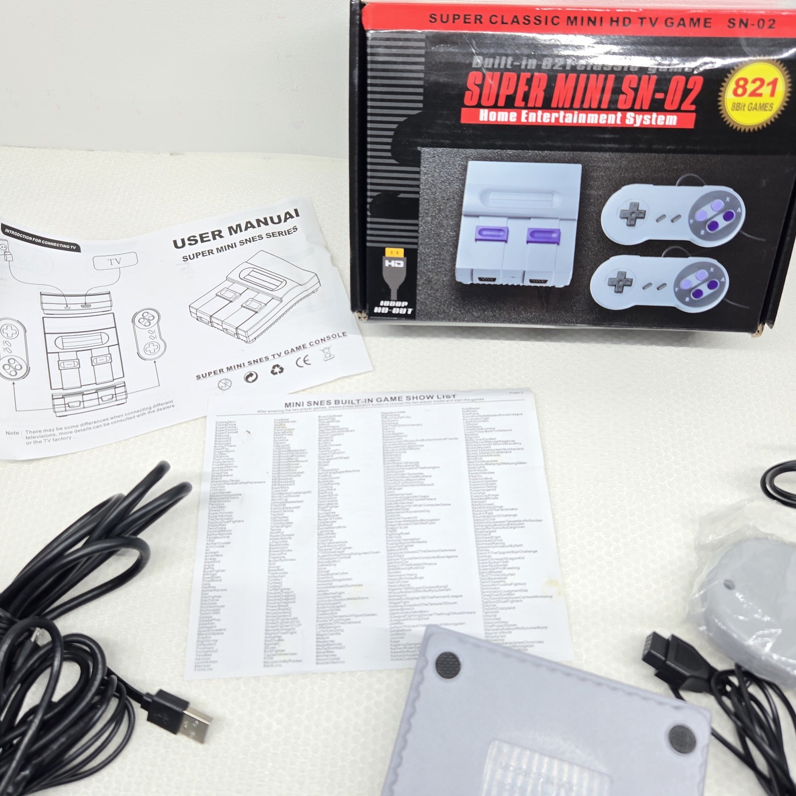 Super Mini SN-02 Game Console 821 Built-In Classic Games 2 Controllers PLZ READ